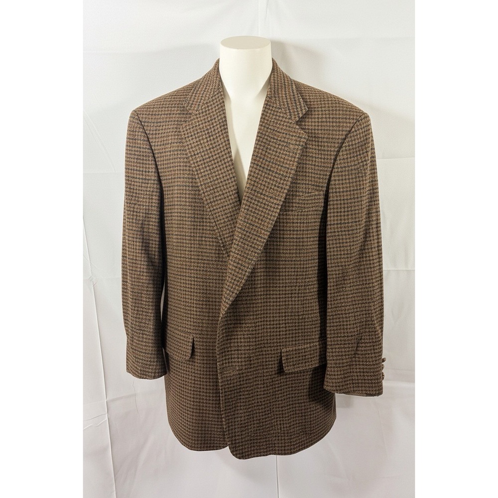 Hart Schaffner Marx Tweed Houndstooth Blazer Men Spoort Coat 46R Missing Buttons